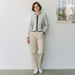 NEW American Eagle Zippered Jacket/Blazer SZ XS Ivory Navy Stripe Black Trim